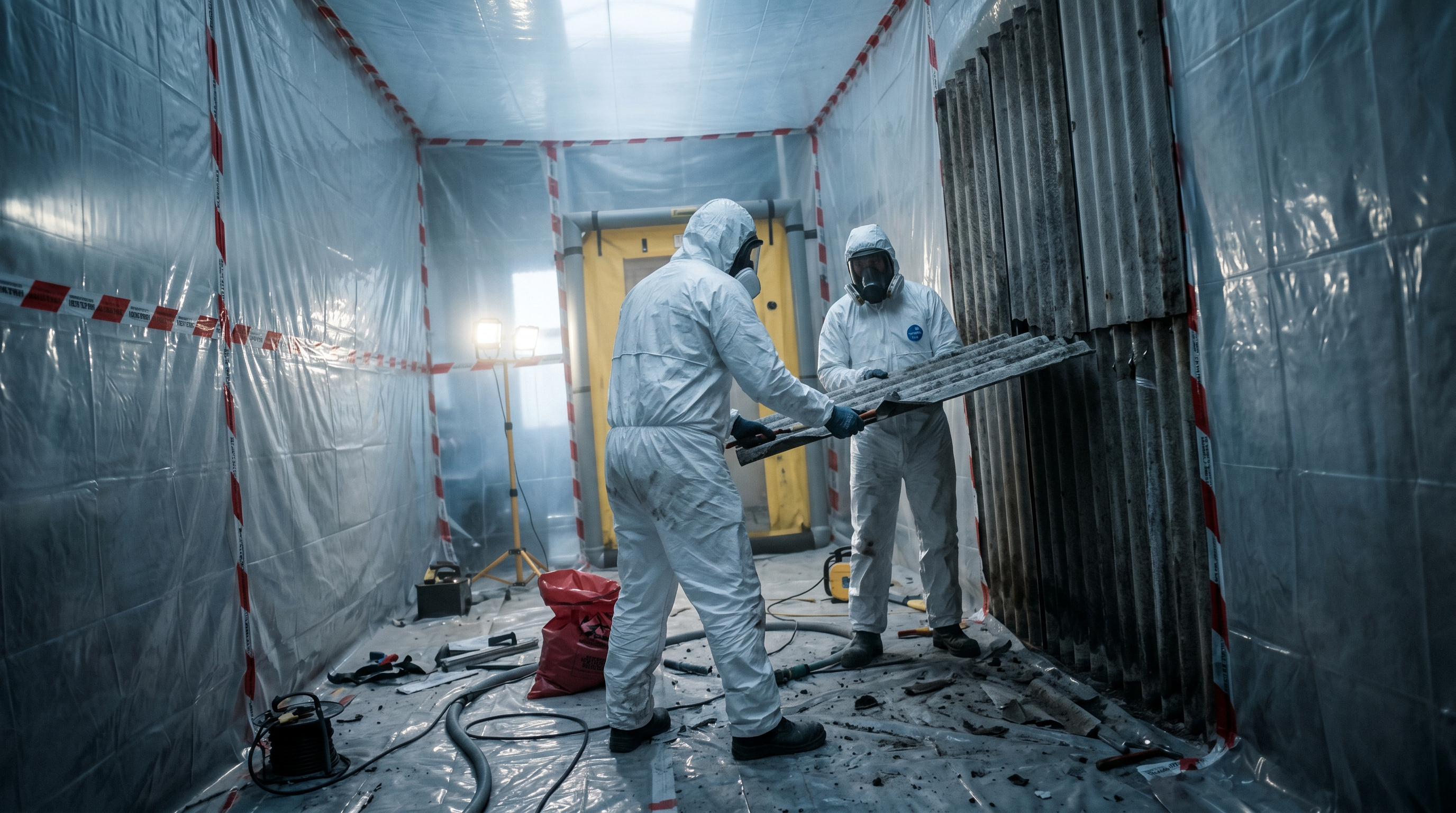 Saneringsteam aan het werk op een industriële locatie