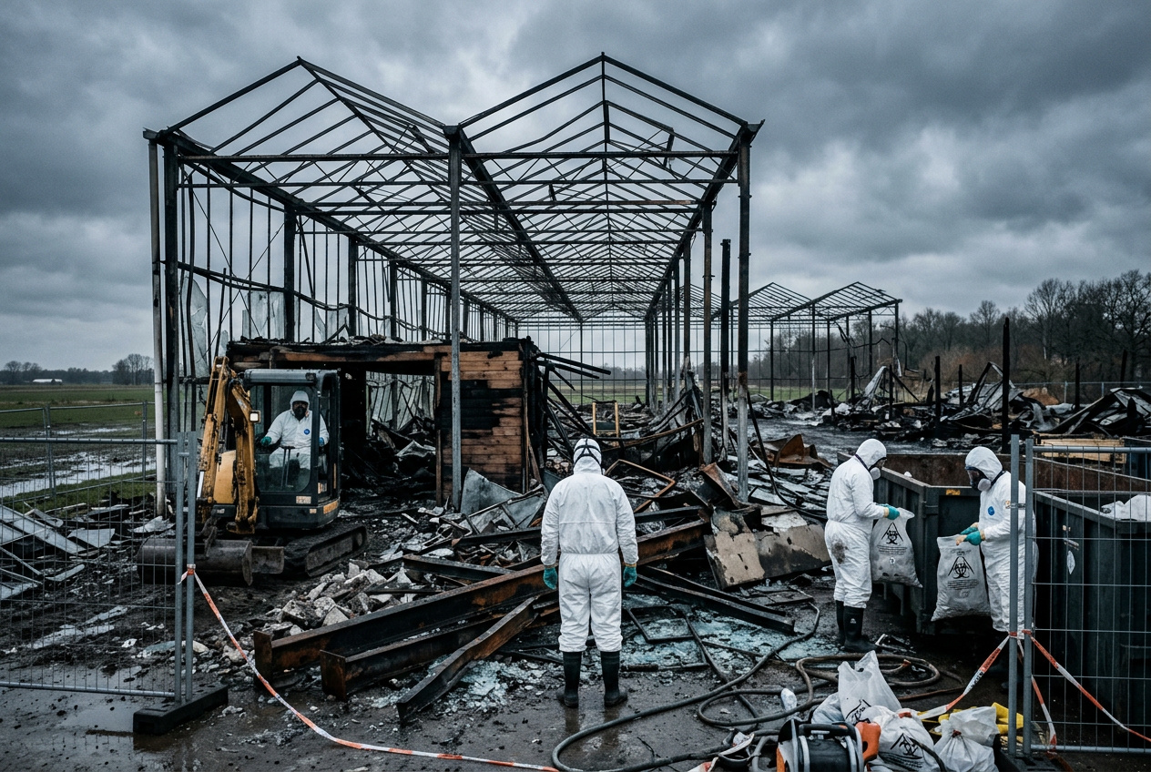 Sanering na grote brand bij een kwekerij in Rijssen